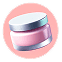 Pink cream in a clear glass jar.